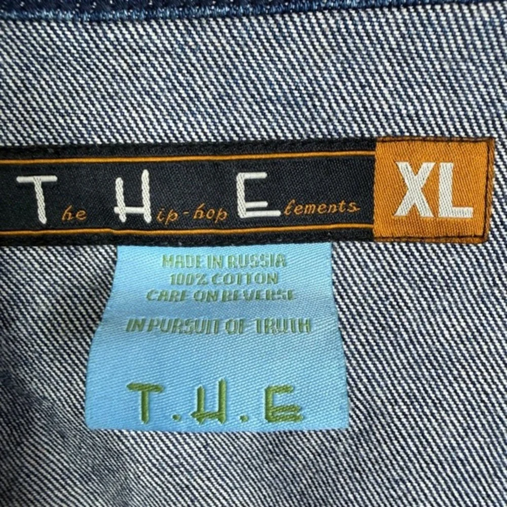 Y2K The Hip-hop Elements T.H.E. Denim Trucker Jacket Plaid Nova Check Mens‎ XL